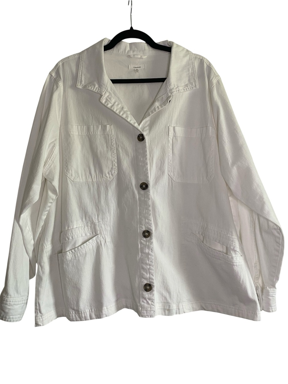 Maurices White Utility Jacket Cotton Stretch Tortoise Buttons Size 2 Plus